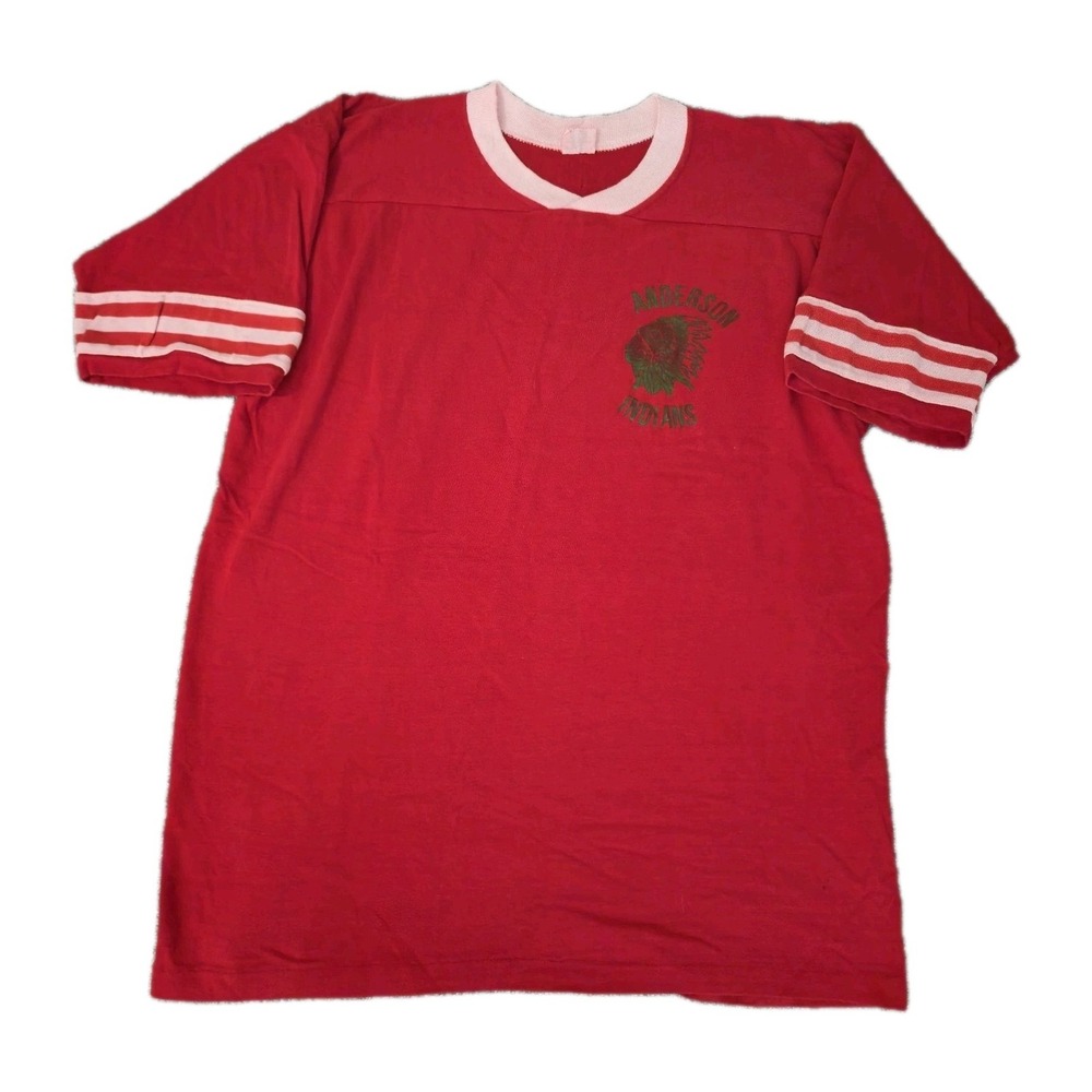 Vintage 60s 70s Anderson Indians High School T Shirt Mens XL Red Indiana